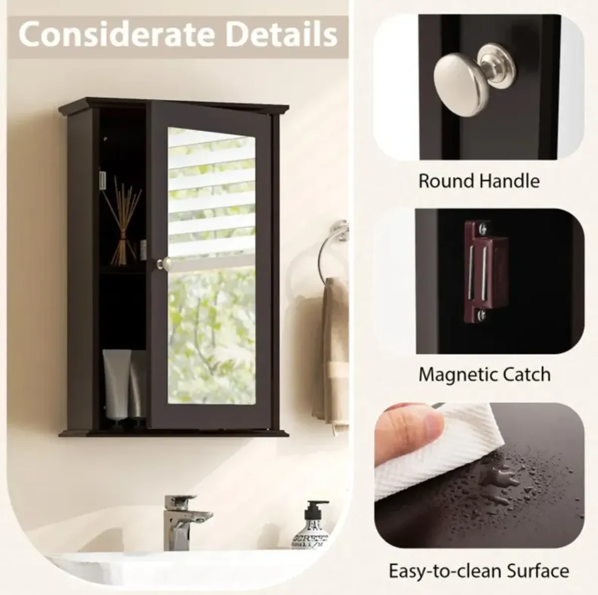 Hivvago Bathroom Wall Cabinet with Single Mirror Door and Adjustable Shelf