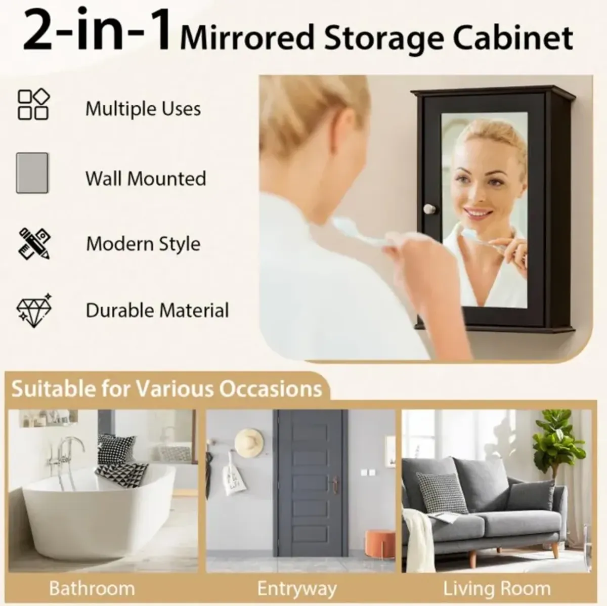 Hivvago Bathroom Wall Cabinet with Single Mirror Door and Adjustable Shelf