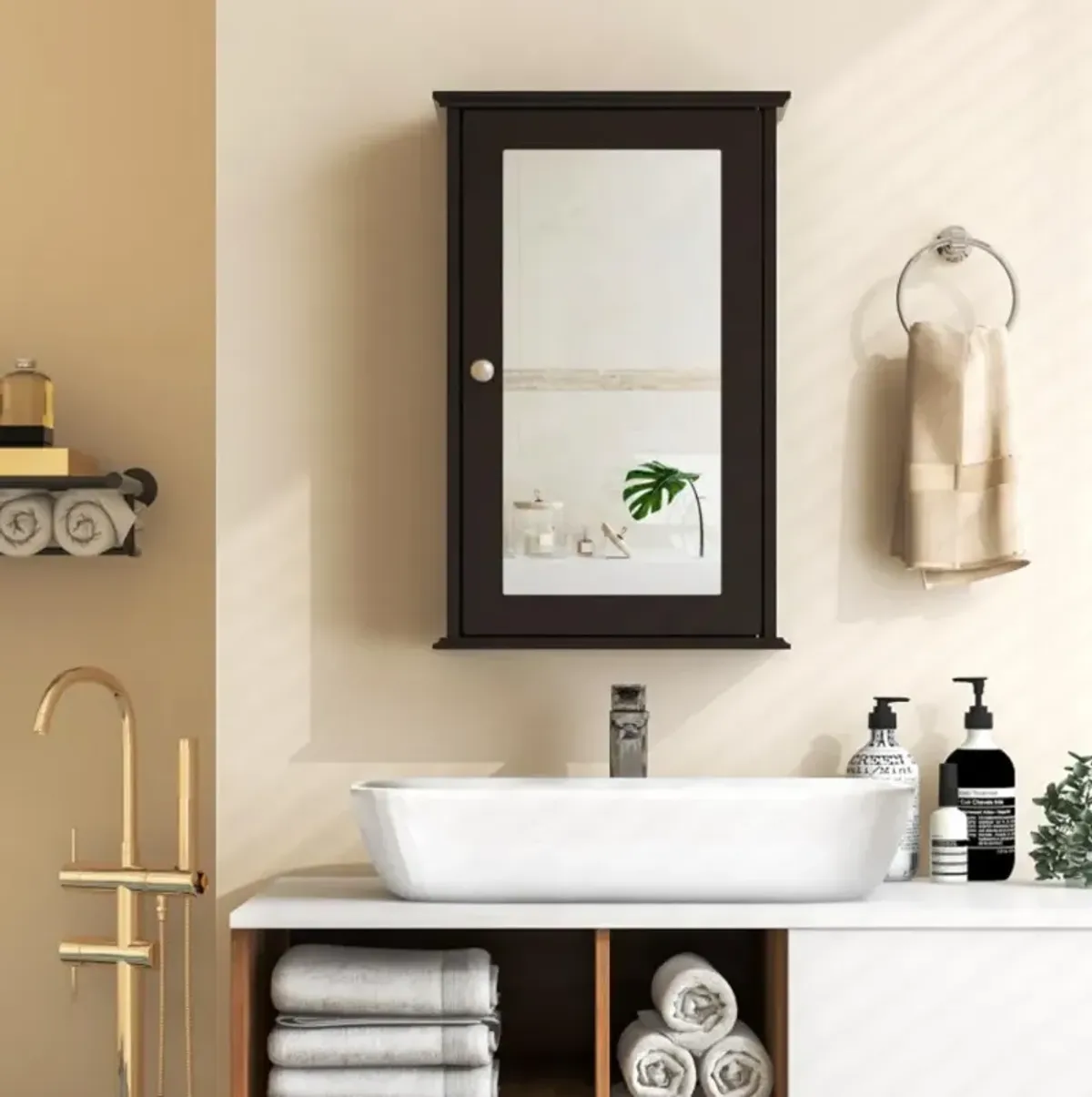 Hivvago Bathroom Wall Cabinet with Single Mirror Door and Adjustable Shelf