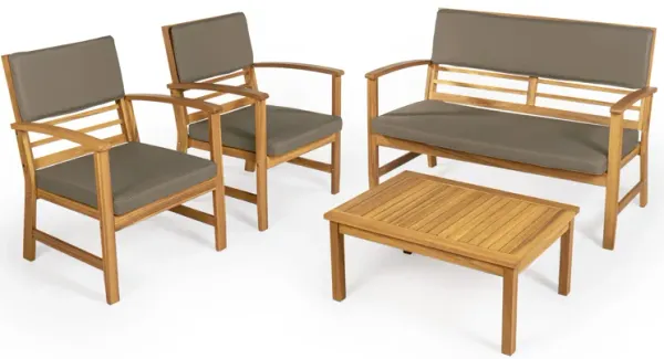 Barclay 4-Piece Modern Coastal Acacia Wood Conversation Outdoor Patio Set with Cushions
