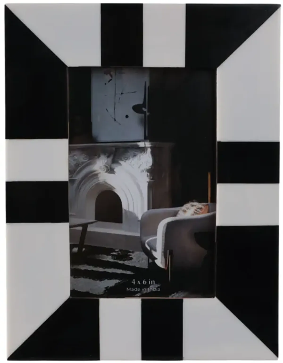 4x6 Geometric Photo Frame, Black/white