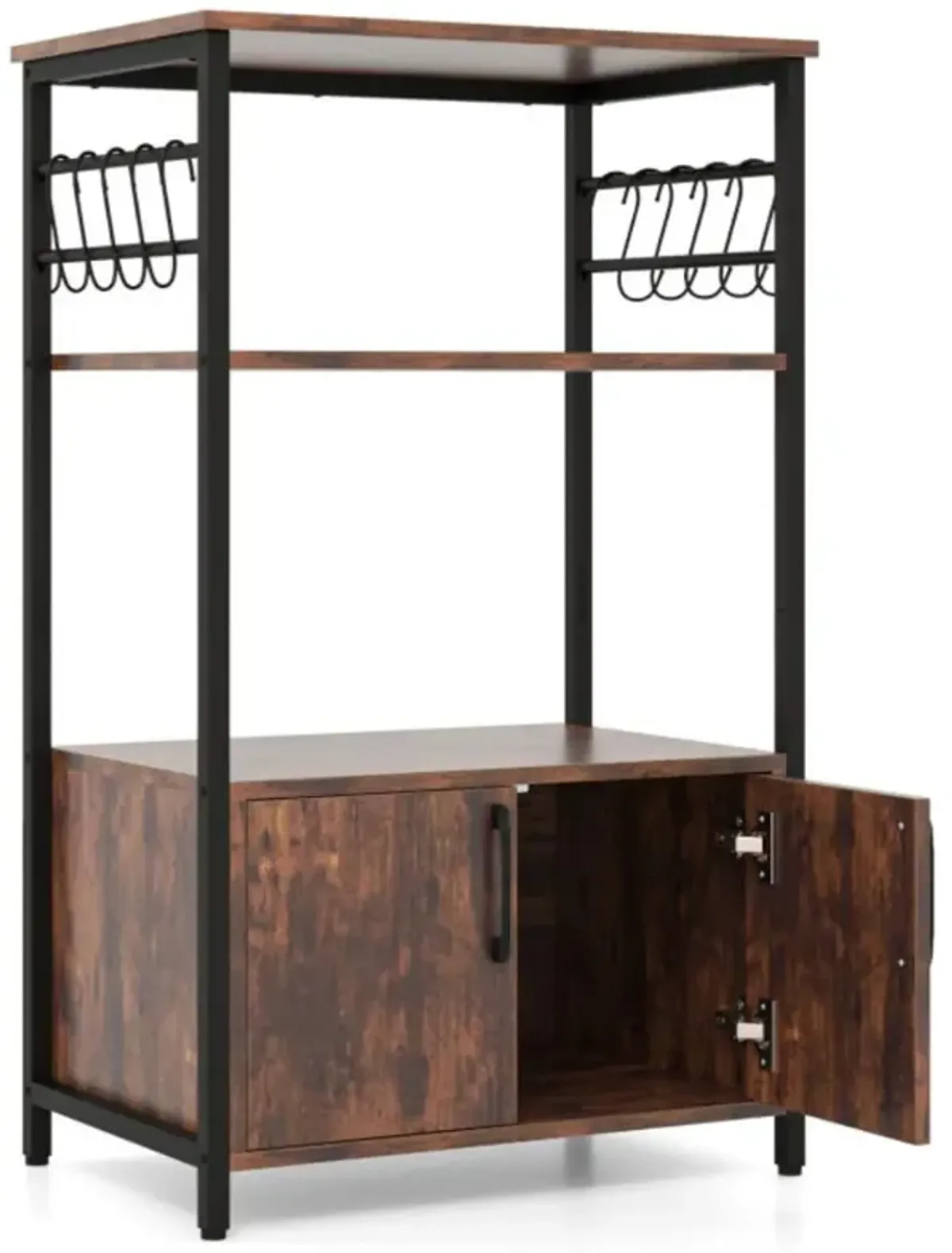 3-Tier Kitchen Baker's Rack with Cabinet and 2 Open Shelves, Brown Finish