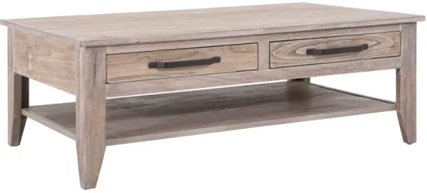 Rima Cocktail Coffee Table, 4 Drawers and Shelf, Natural Brown 50 Inch