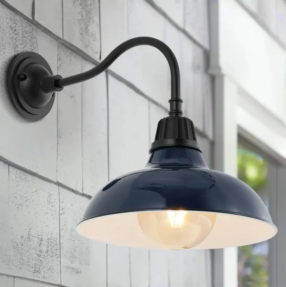 Aurora Farmhouse Industrial Indoor/Outdoor Iron LED Gooseneck Arm Outdoor Sconce