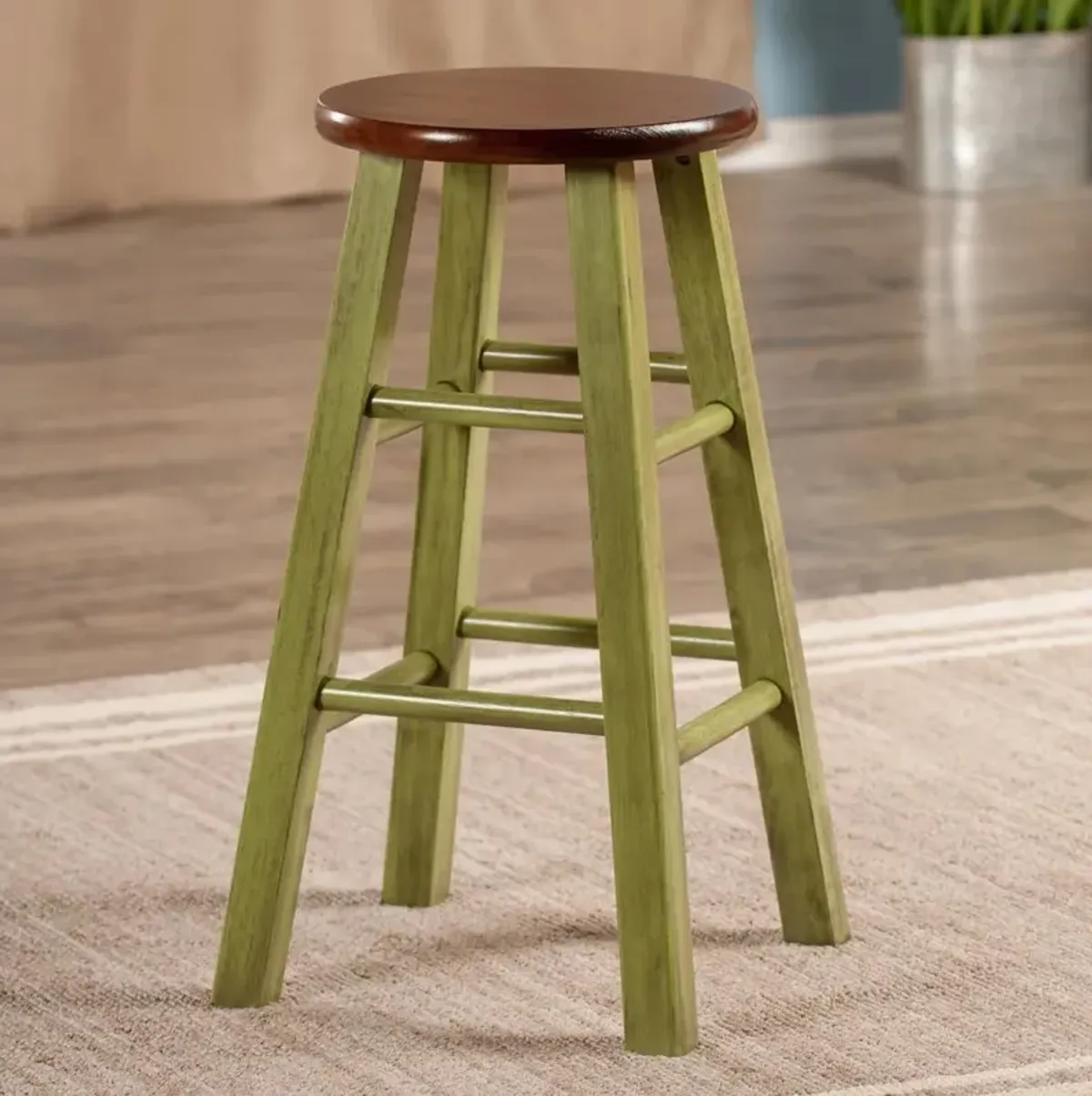 Ivy 24" Counter Stool Rustic Green w/ Walnut Seat