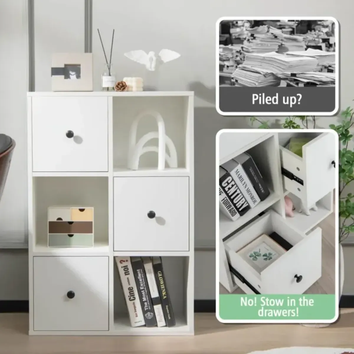 Hivvago 3-Tier Bookcase with Anti-toppling Device for Living Room