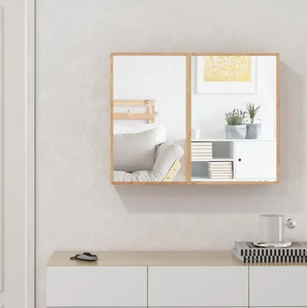 Hivvago Double Door Bathroom Wall Cabinet with Mirror and  Adjustable Shelves