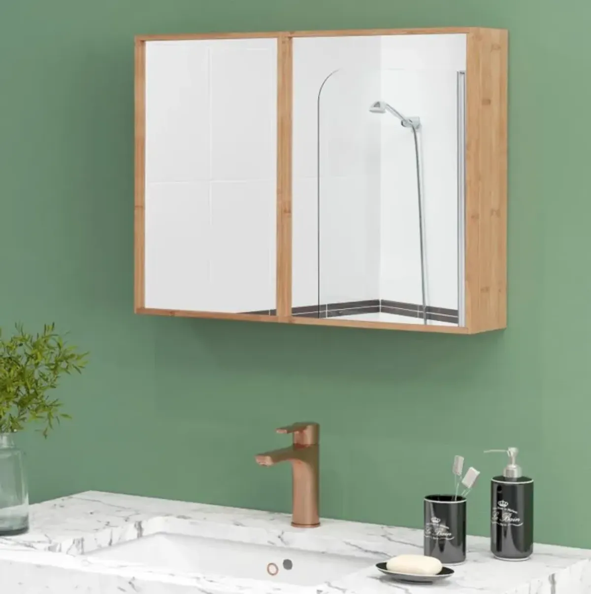 Hivvago Double Door Bathroom Wall Cabinet with Mirror and  Adjustable Shelves