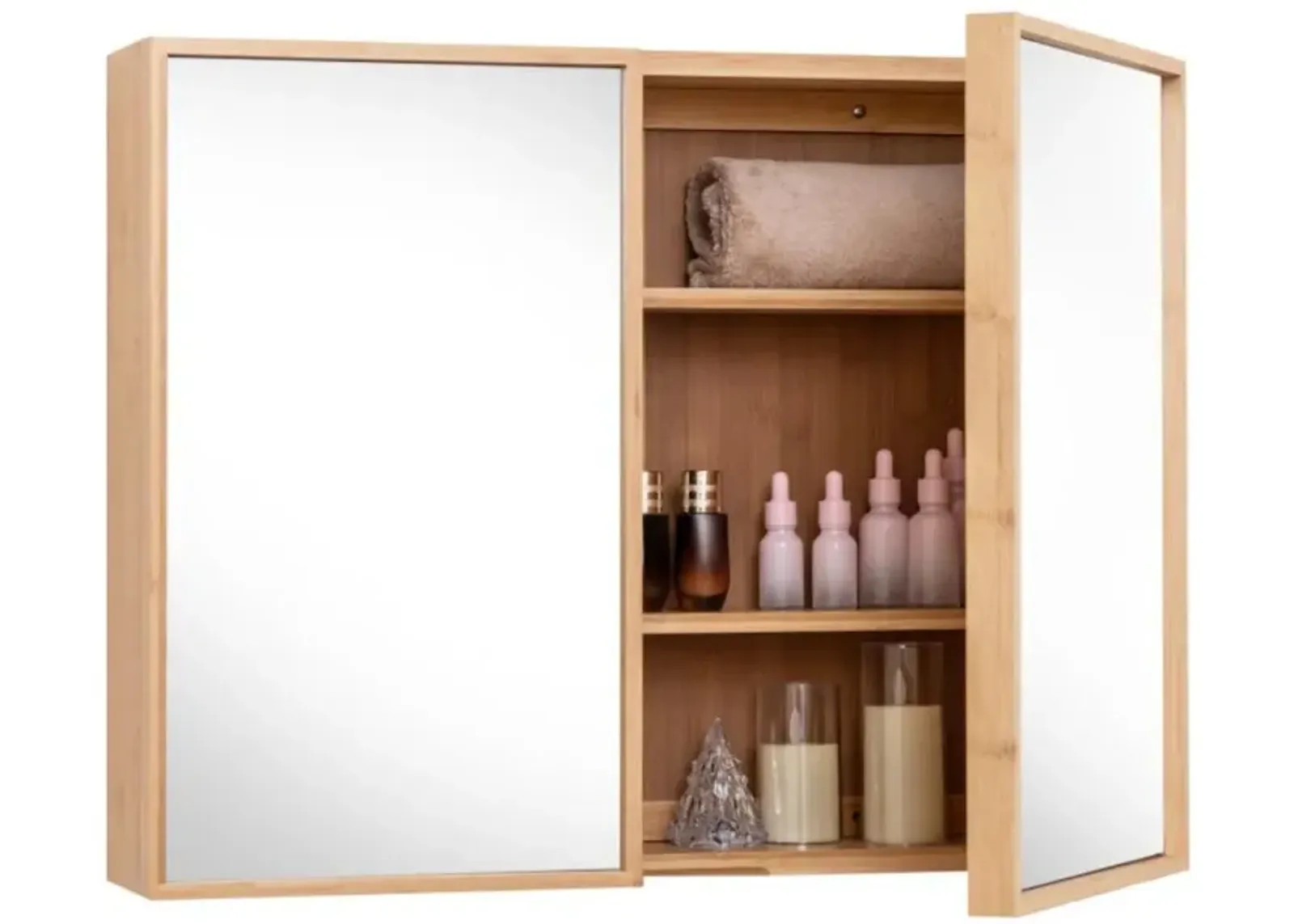 Hivvago Double Door Bathroom Wall Cabinet with Mirror and  Adjustable Shelves