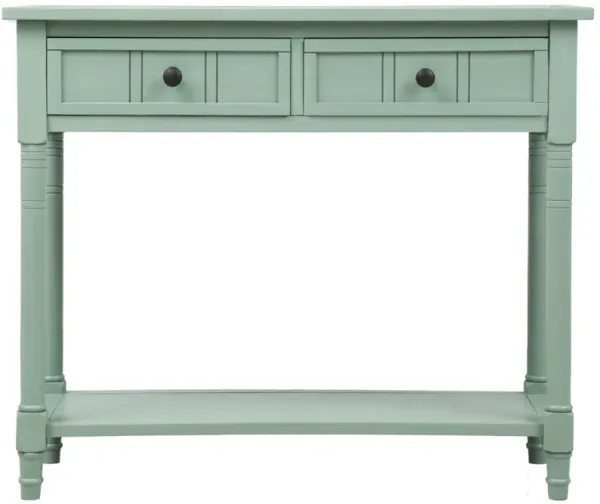 Daisy Series Console Table Traditional Design with Two Drawers and Bottom Shelf Acacia Mangium (Retro blue)