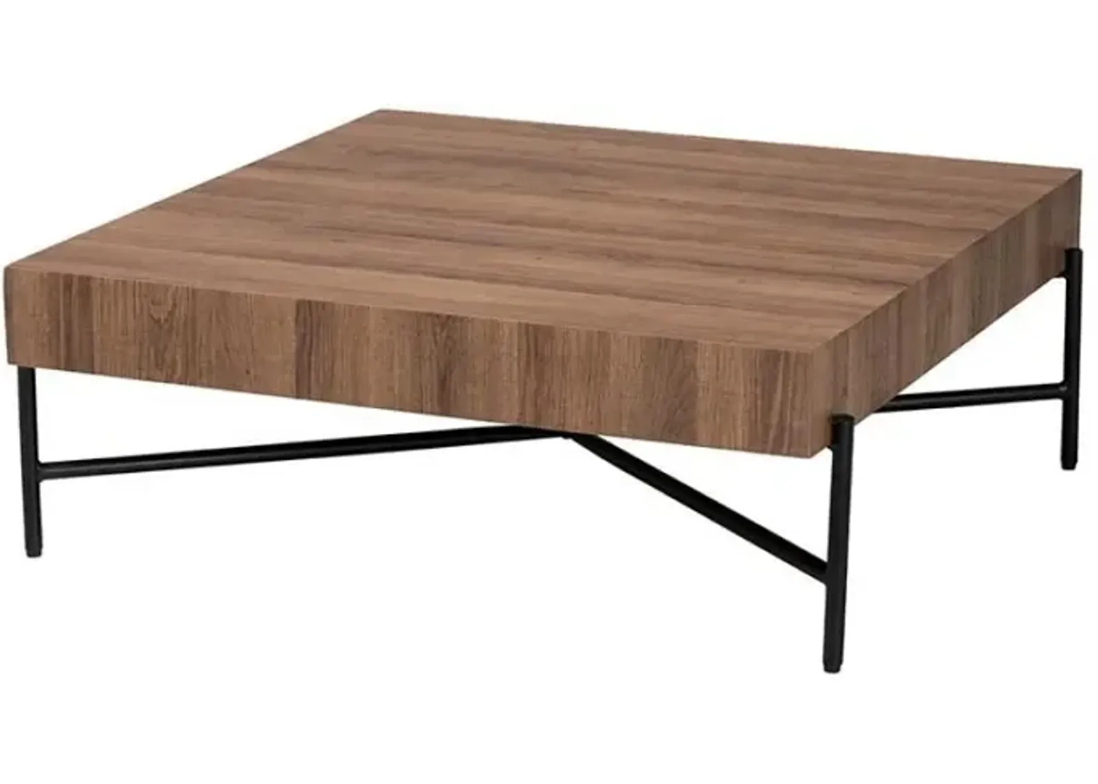 Savion Modern Industrial Walnut Brown Finished Wood and Black Metal Coffee Table