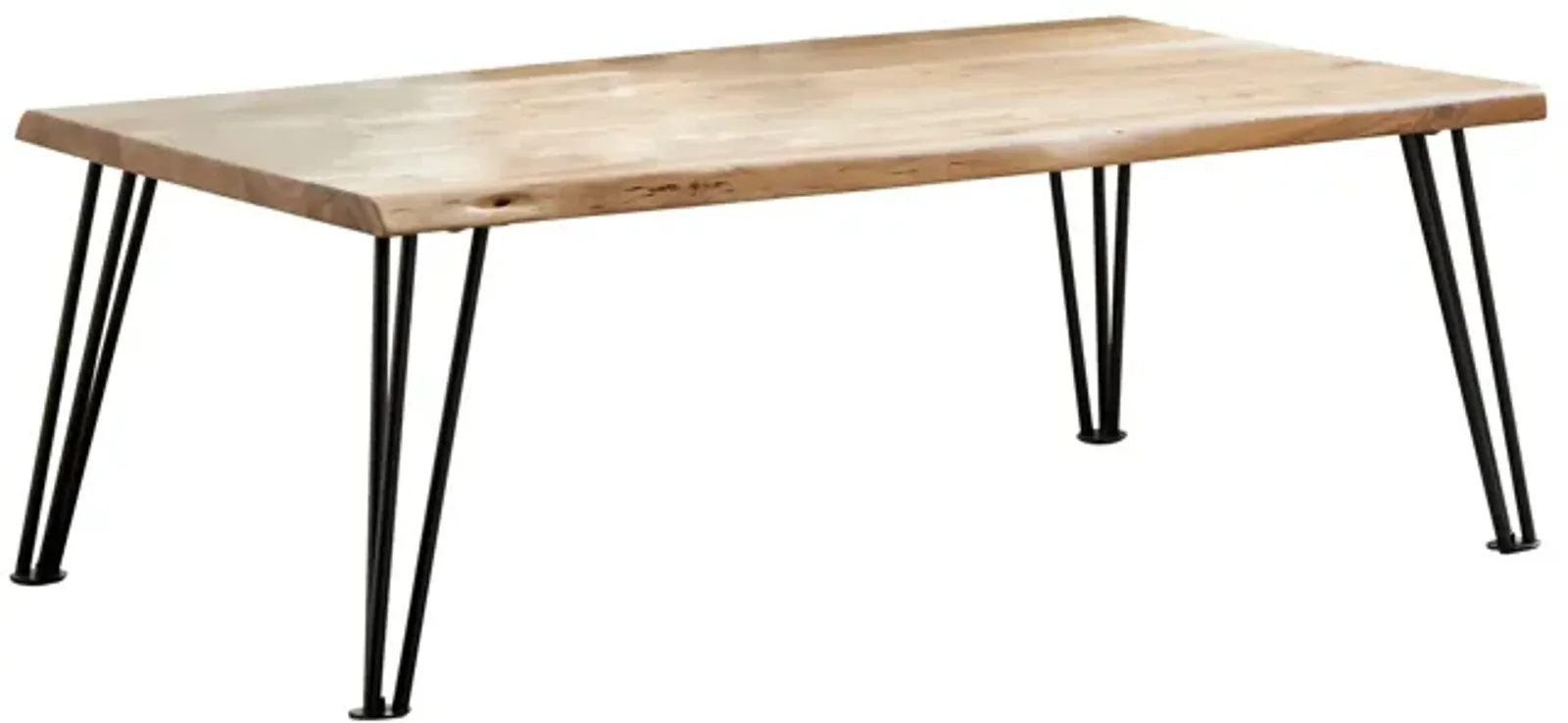 Riz 50 Inch Rectangular Coffee Table, Live Edge, Black Iron Hairpin Legs - Benzara