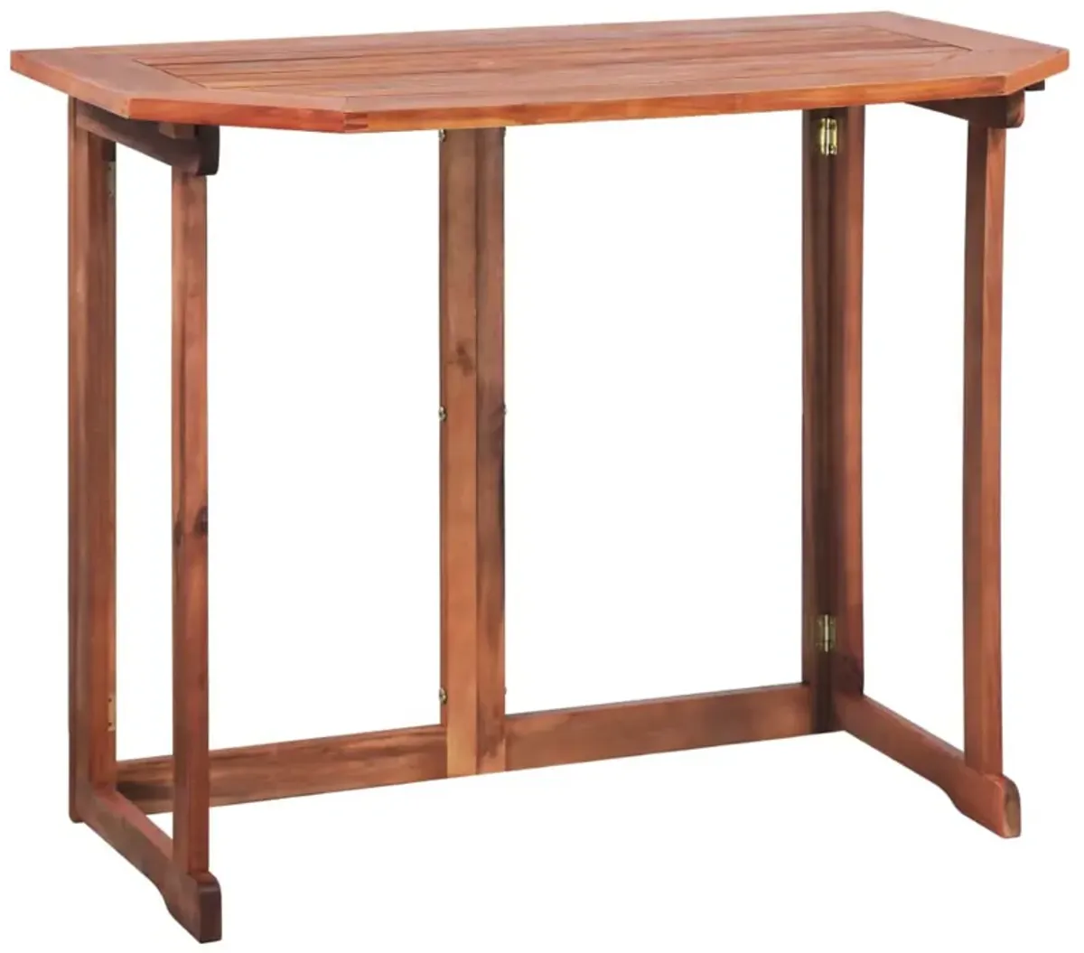 Outdoor Bistro Table, Foldable Design, 35 Inch Brown Solid Acacia Wood - Benzara