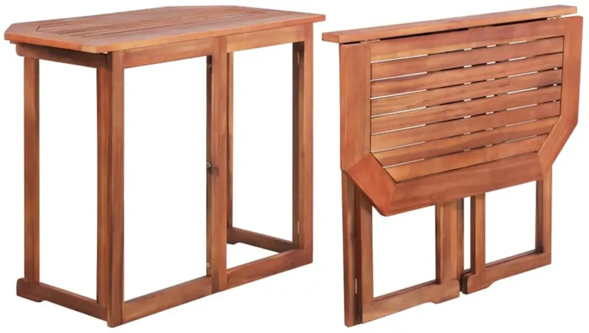 Outdoor Bistro Table, Foldable Design, 35 Inch Brown Solid Acacia Wood - Benzara