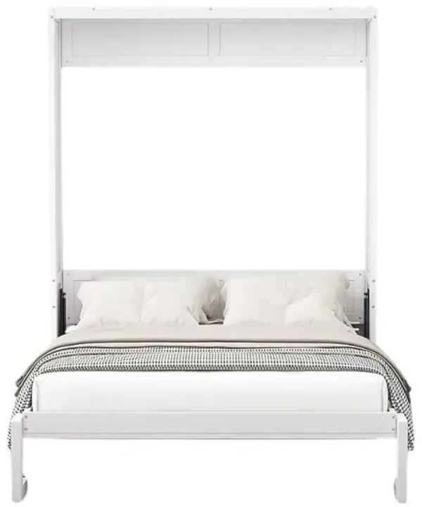 White Queen Wood Murphy Bed, Space-Saving Foldable Wall Bed with Modern Design