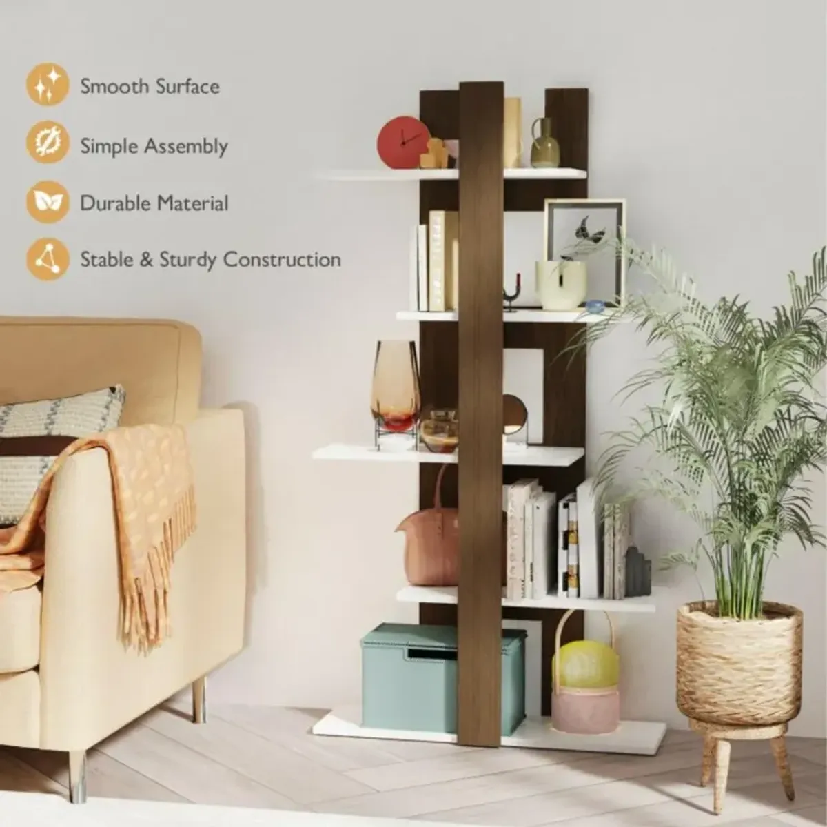 Hivvago 5-Tier Freestanding Bookshelf with Anti-Toppling Device