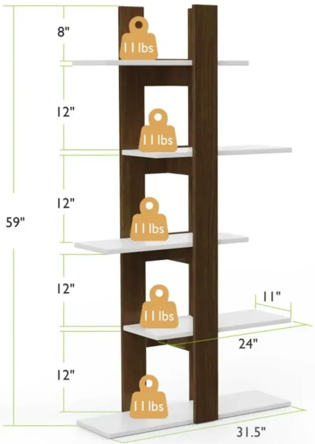 Hivvago 5-Tier Freestanding Bookshelf with Anti-Toppling Device