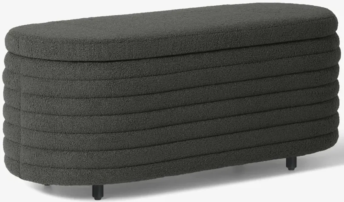 WestinTrends 42" Wide Mid-Century Modern Upholstered Teddy Sherpa Tufted Oval Storage Ottoman Bench