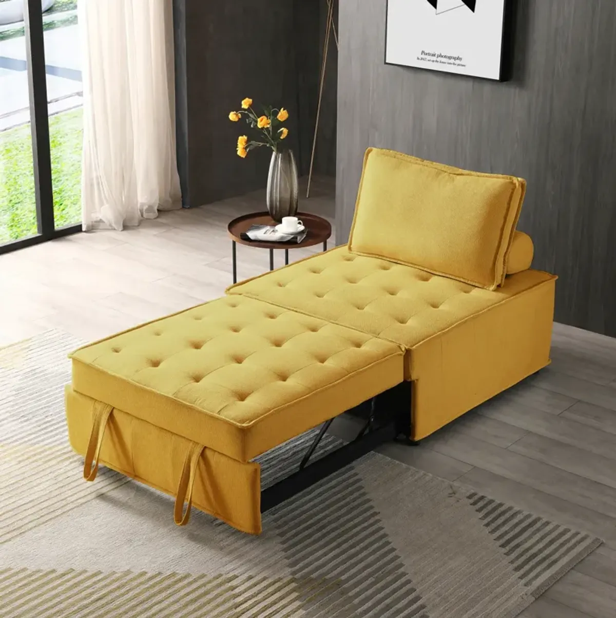 Multipurpose Linen Fabric Ottoman Lazy Sofa Pulling Out Sofa Bed (Yellow)