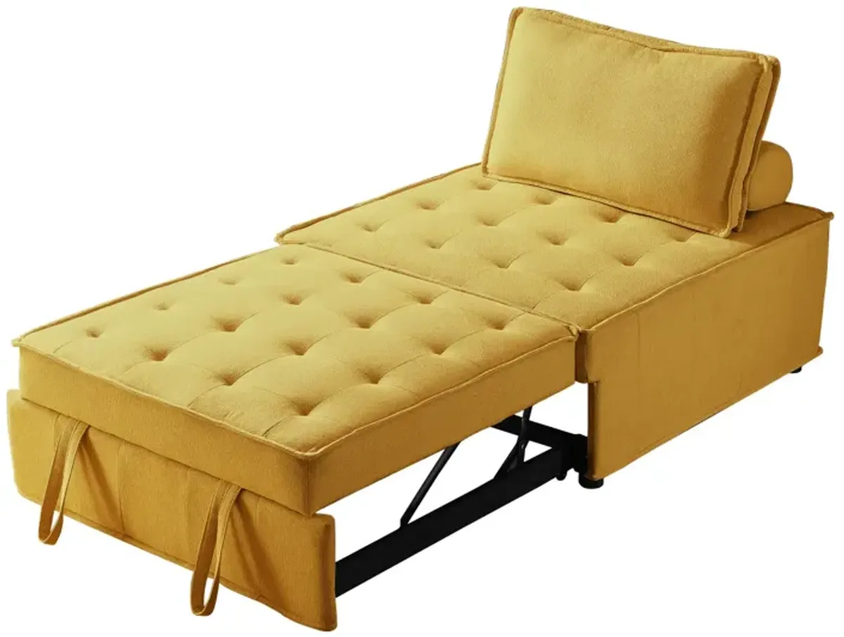 Multipurpose Linen Fabric Ottoman Lazy Sofa Pulling Out Sofa Bed (Yellow)