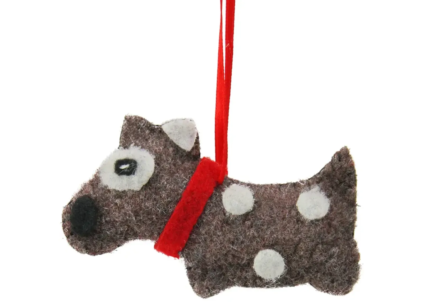 3.75" Brown and White Polka Dot Plush Dog Hanging Christmas Ornament