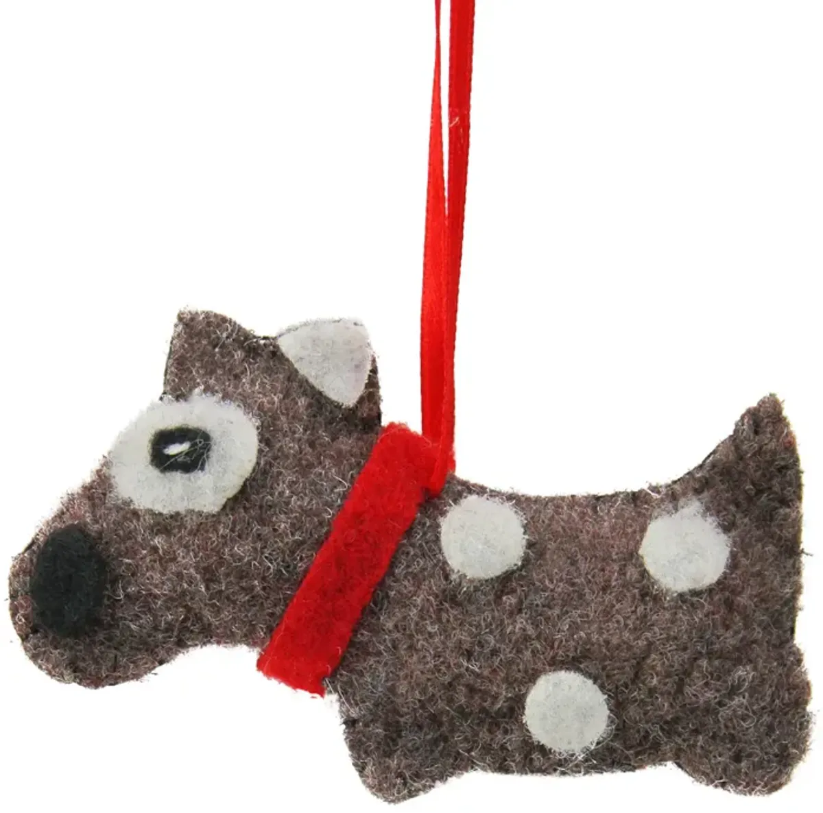 3.75" Brown and White Polka Dot Plush Dog Hanging Christmas Ornament