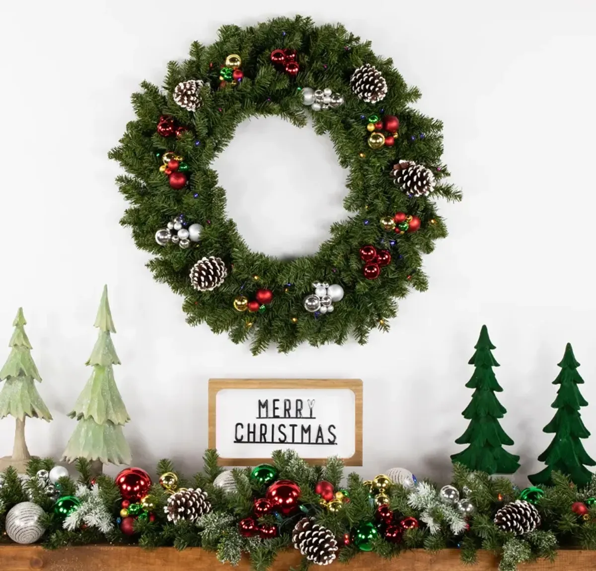 Pre-Lit  LED Canadian Pine Artificial Christmas Wreath  30-Inch  Multicolor Lights