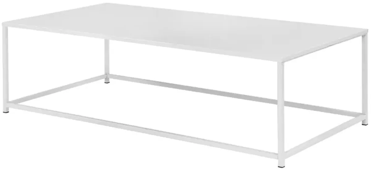 Eme 48 Inch  Coffee Table, Rectangular Tabletop, Modern White Metal Frame - Benzara