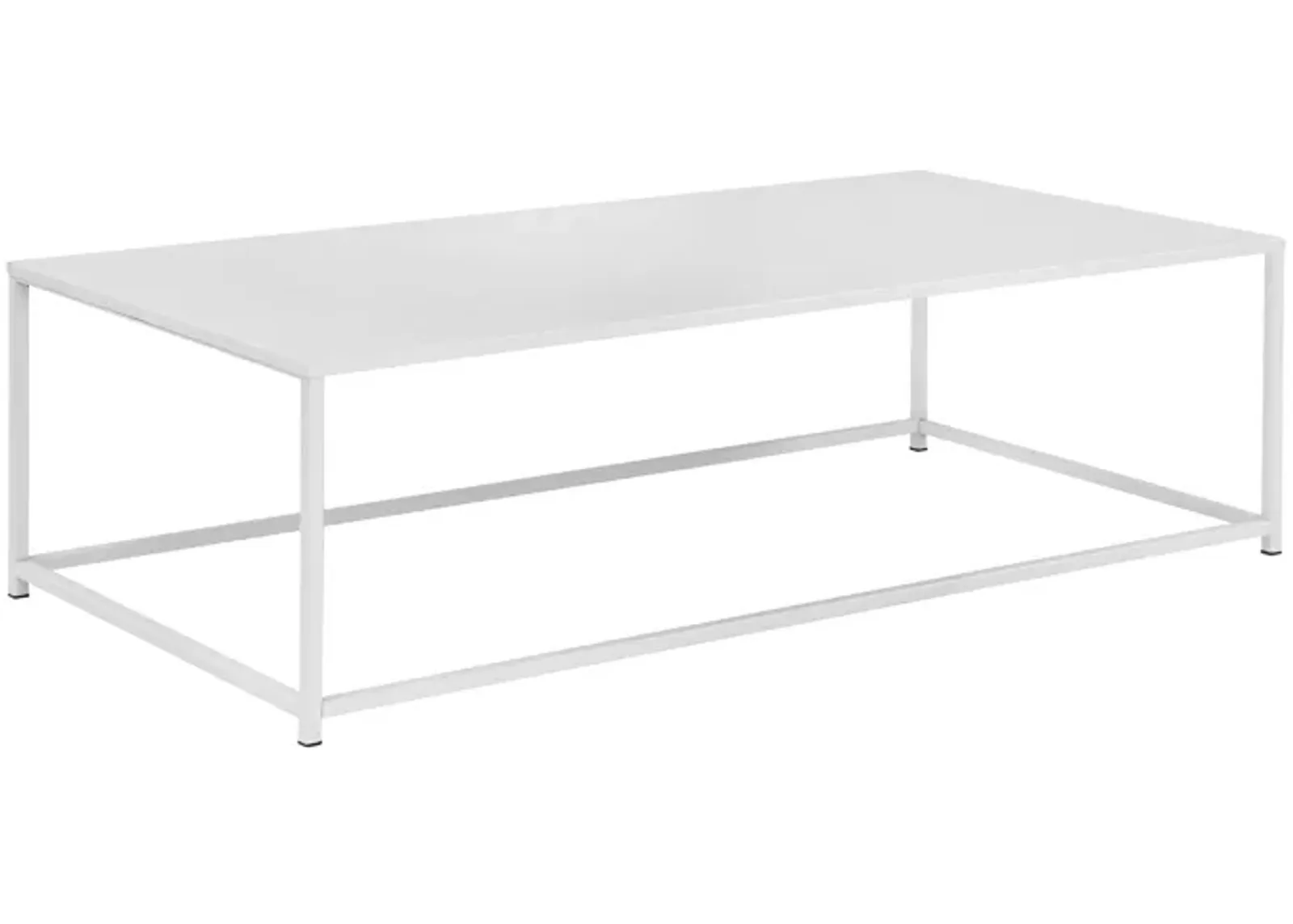 Eme 48 Inch  Coffee Table, Rectangular Tabletop, Modern White Metal Frame - Benzara