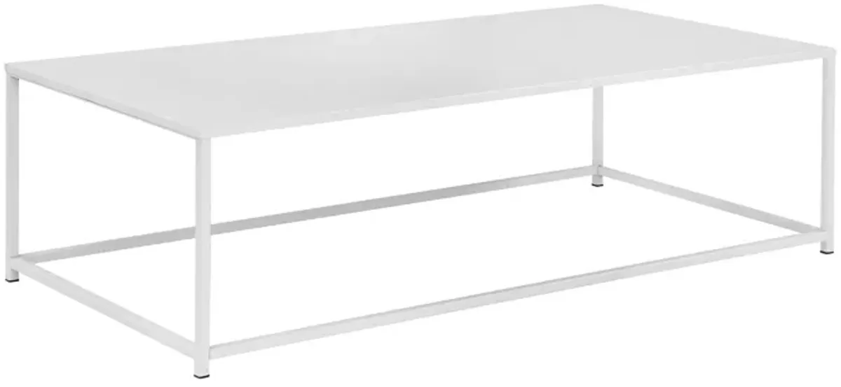 Eme 48 Inch  Coffee Table, Rectangular Tabletop, Modern White Metal Frame - Benzara