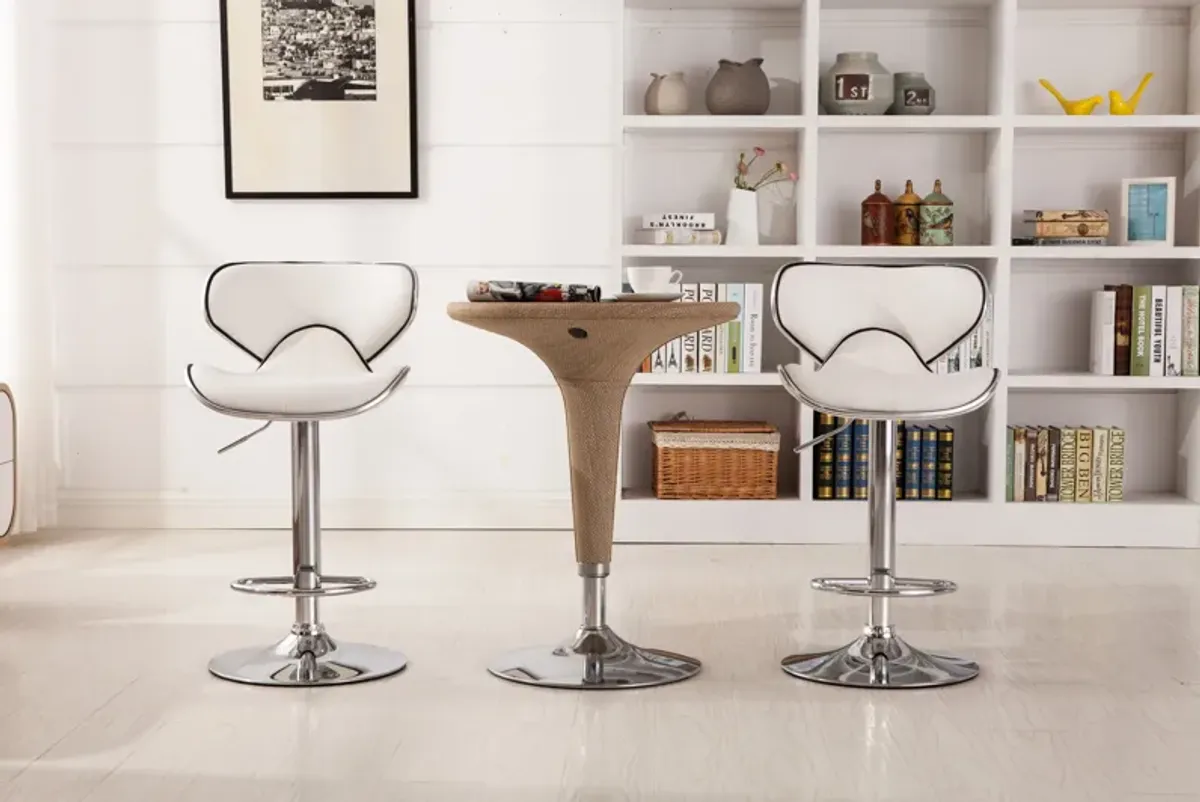 Upholstery Airlift Adjustable Swivel Barstool with Chrome Base, Set of 2, White