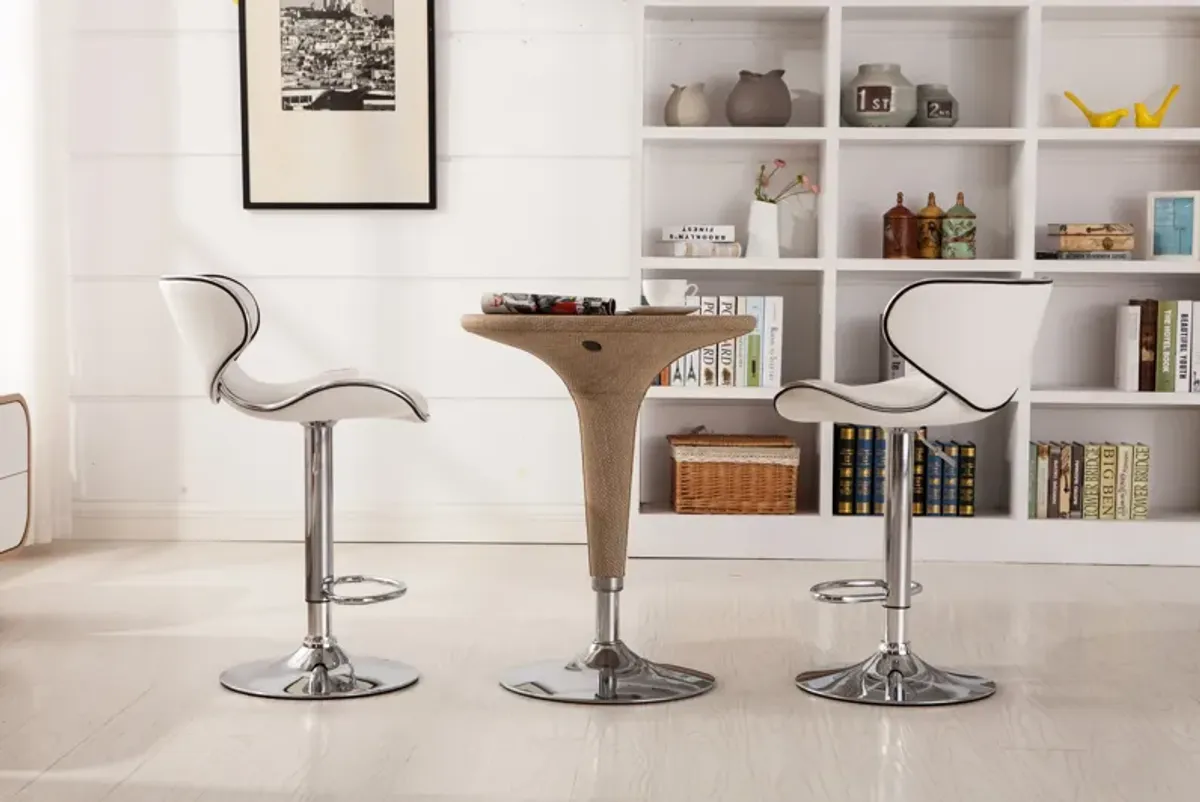 Upholstery Airlift Adjustable Swivel Barstool with Chrome Base, Set of 2, White