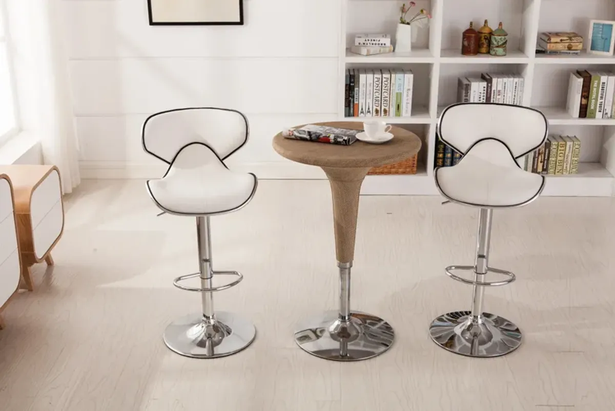 Upholstery Airlift Adjustable Swivel Barstool with Chrome Base, Set of 2, White