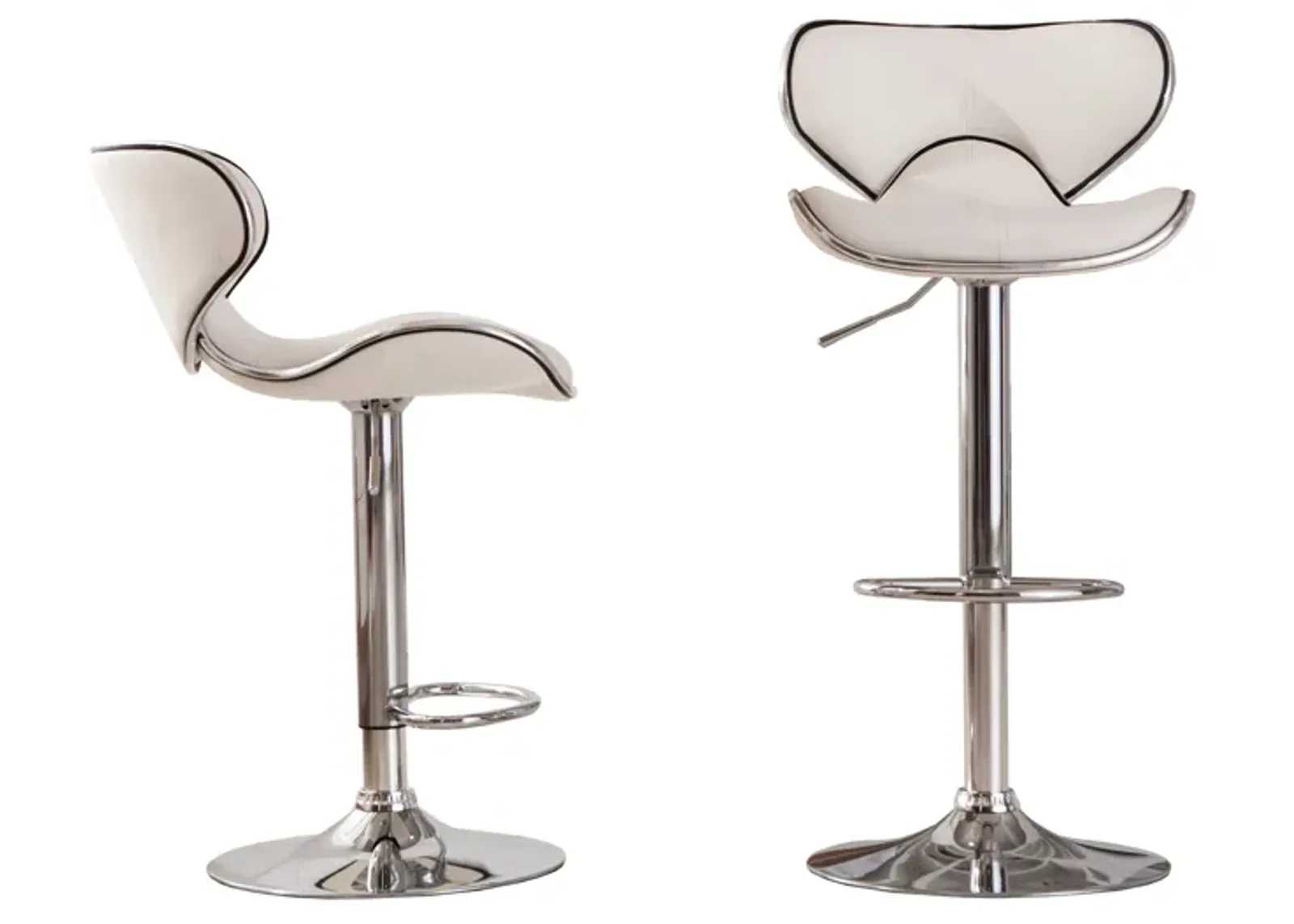 Upholstery Airlift Adjustable Swivel Barstool with Chrome Base, Set of 2, White