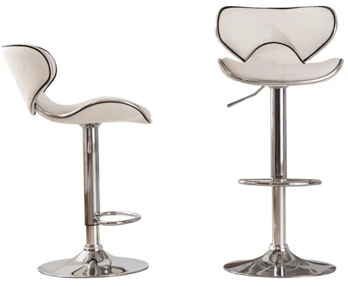 Upholstery Airlift Adjustable Swivel Barstool with Chrome Base, Set of 2, White