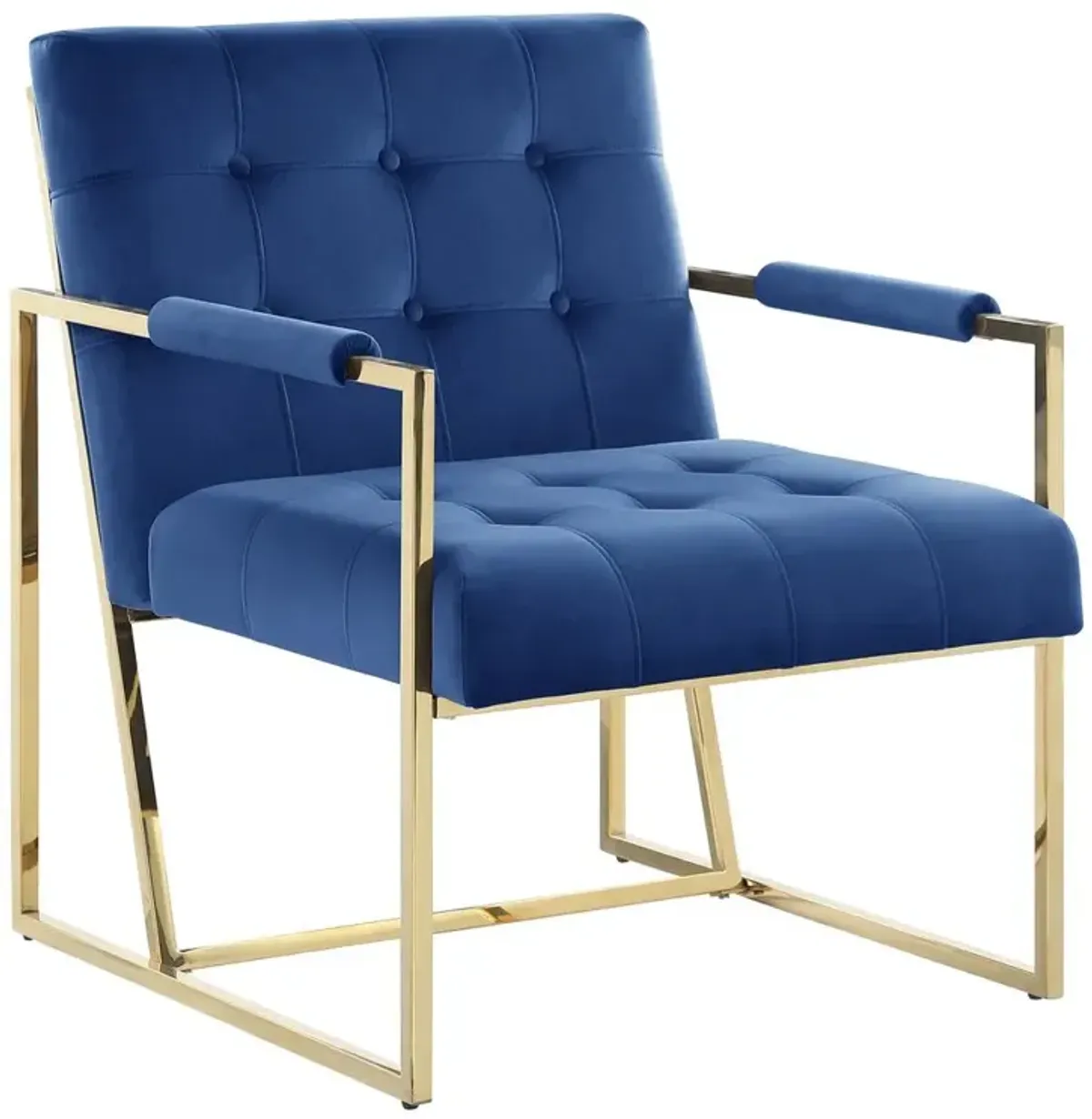 Luxor Blue Velvet Modern Accent Chair in Gold