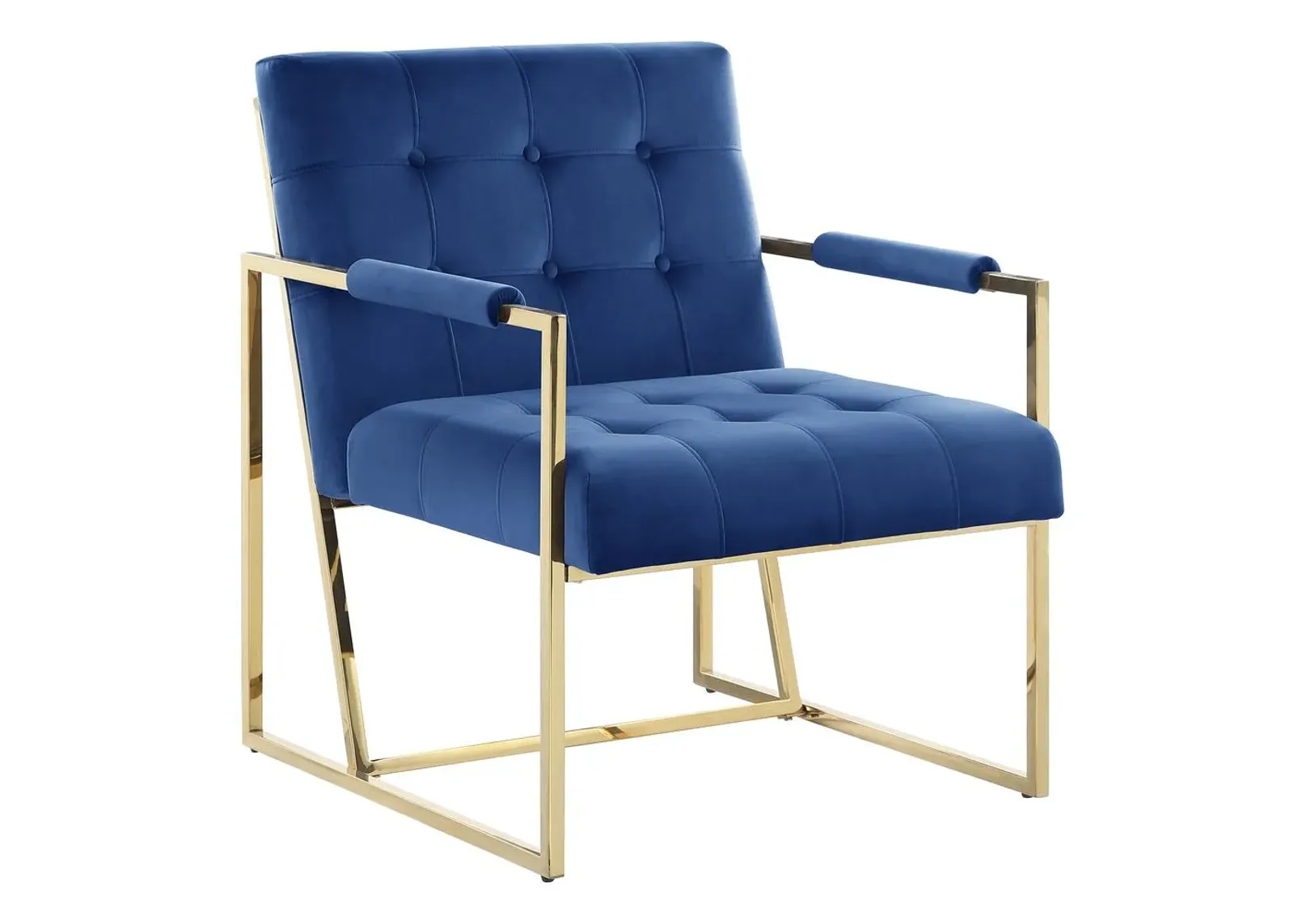 Luxor Blue Velvet Modern Accent Chair in Gold