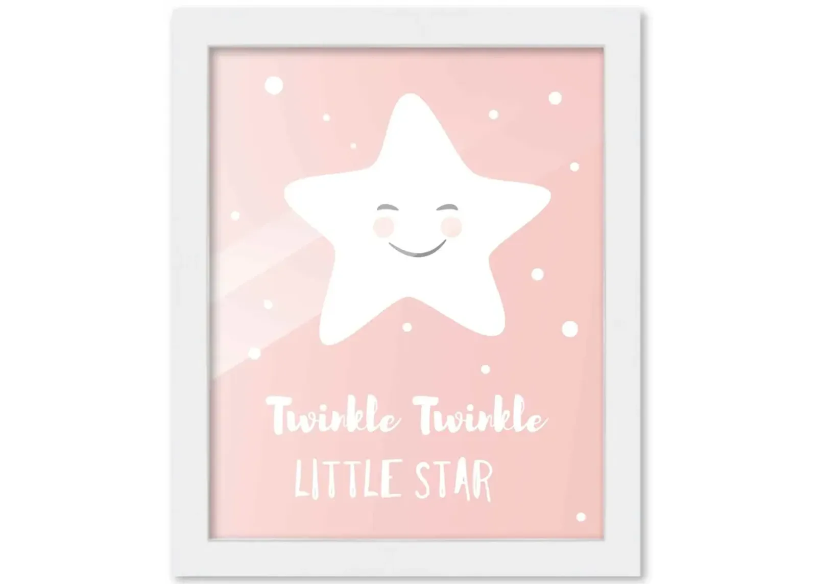 8x10 Framed Nursery Wall Art Hand Drawn Twinkle Twinkle Little Star Poster in White Wood Frame For Kid Bedroom or Playroom