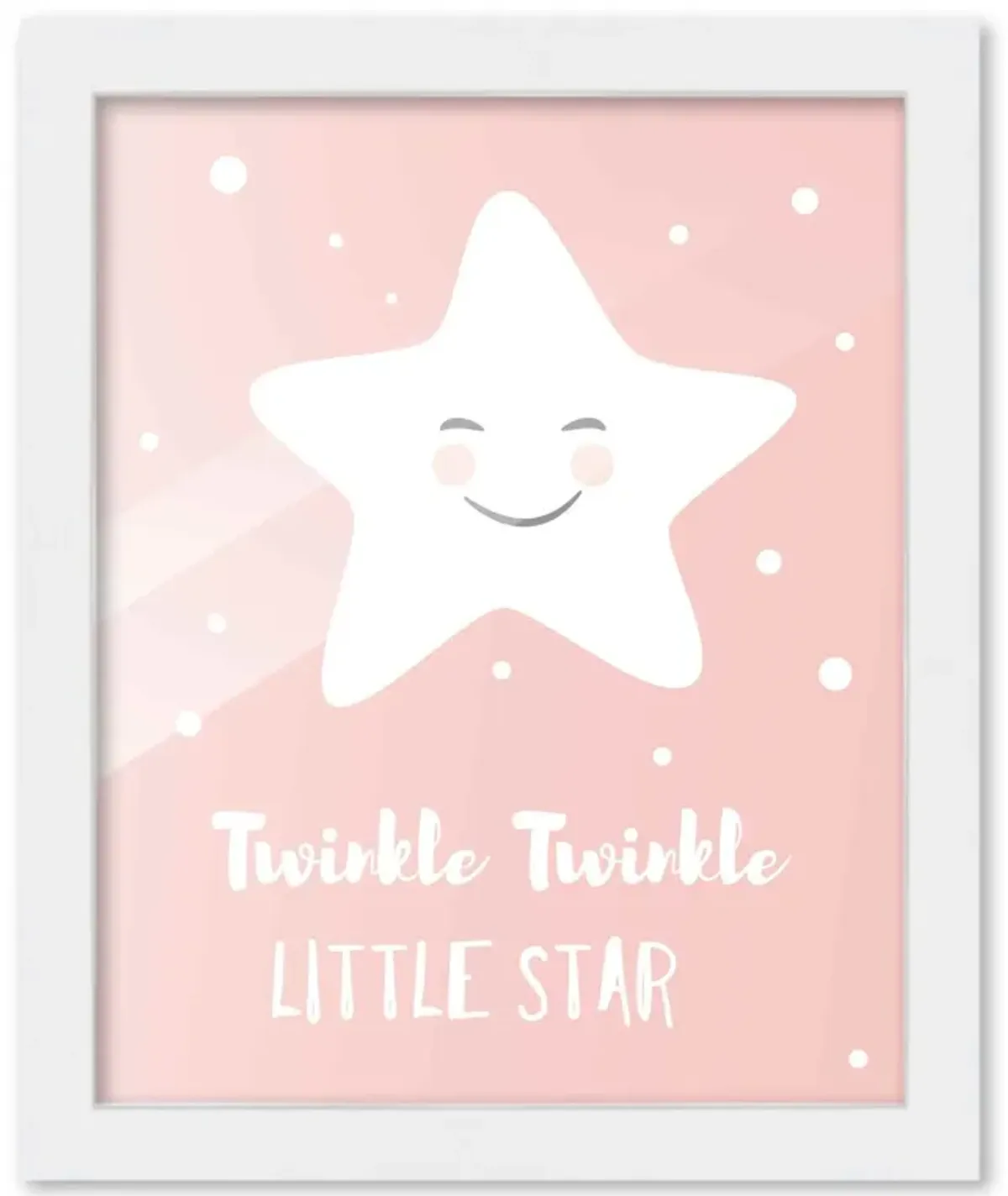 8x10 Framed Nursery Wall Art Hand Drawn Twinkle Twinkle Little Star Poster in White Wood Frame For Kid Bedroom or Playroom