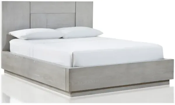 Glimps California King Platform Bed, Cross Grain Panel Headboard, Gray - Benzara