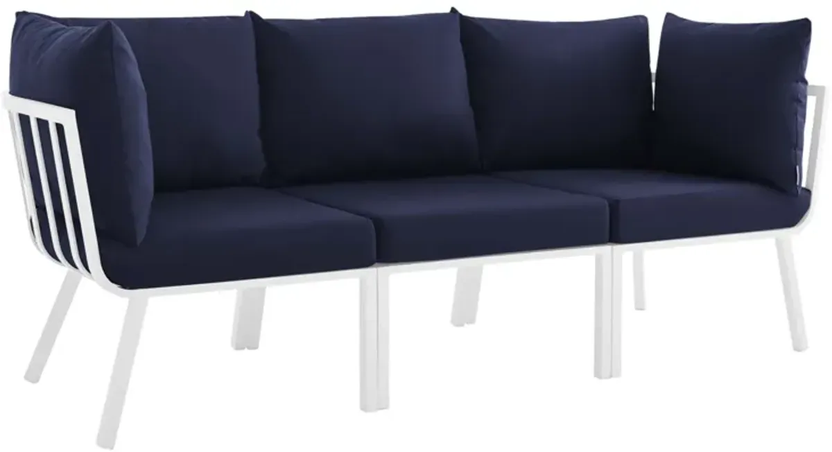 Riverside 3 Piece Outdoor Patio Aluminum Sectional Sofa Set White Navy