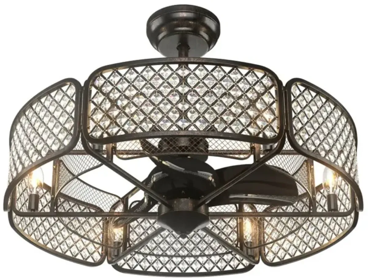 Hivvago 30 Inch Caged Ceiling Fan With Light Crystal Lampshade 6 Light Bases