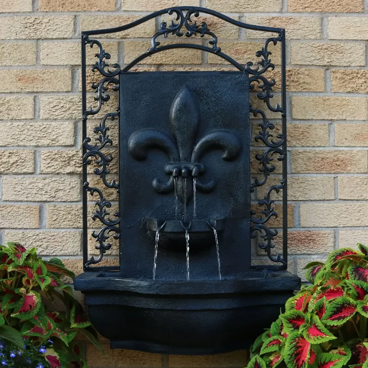 Sunnydaze French Lily Polystone Outdoor Wall Fountain