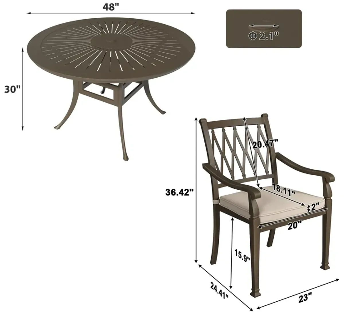 Mondawe 5 Pieces Cast Aluminum Outdoor Patio Dining Set included Armchairs with Cushion