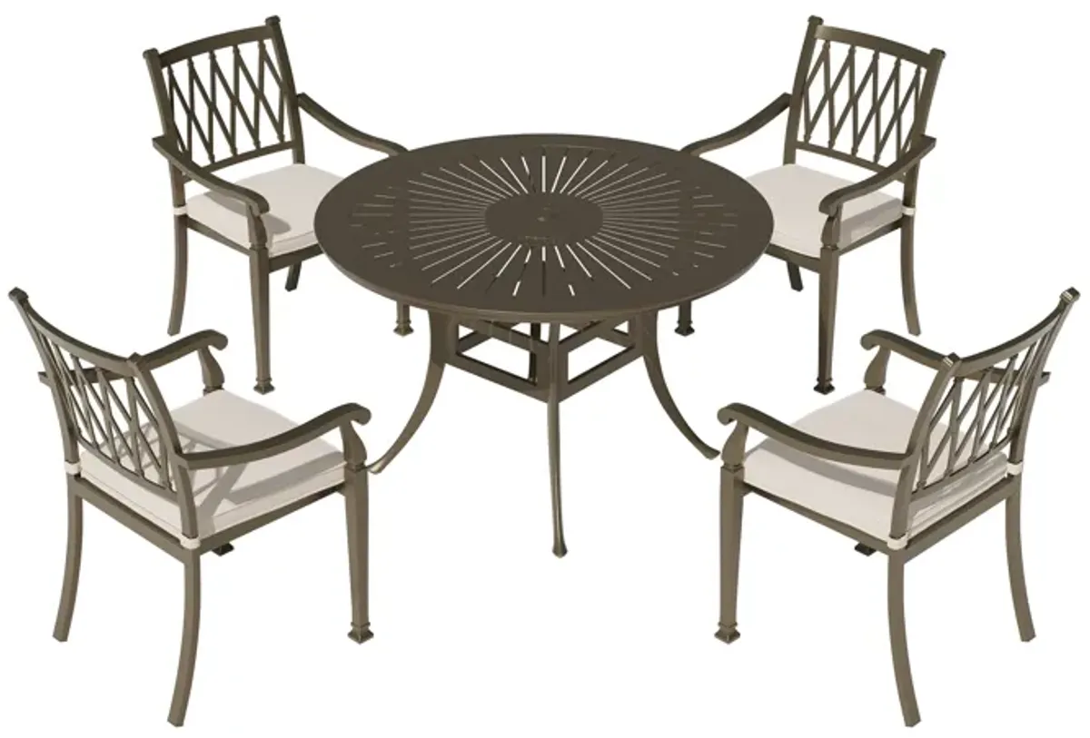 Mondawe 5 Pieces Cast Aluminum Outdoor Patio Dining Set included Armchairs with Cushion