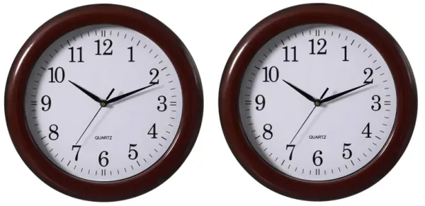 Set of 2 13.75 Inch Plastic White Round Silent, Non-Ticking Battery Operated Simple Modern Analog Wall Clock. Perfect for Office, Classroom, Living Room, Dining Room, Bed Room and Kitchen Wall Decor.