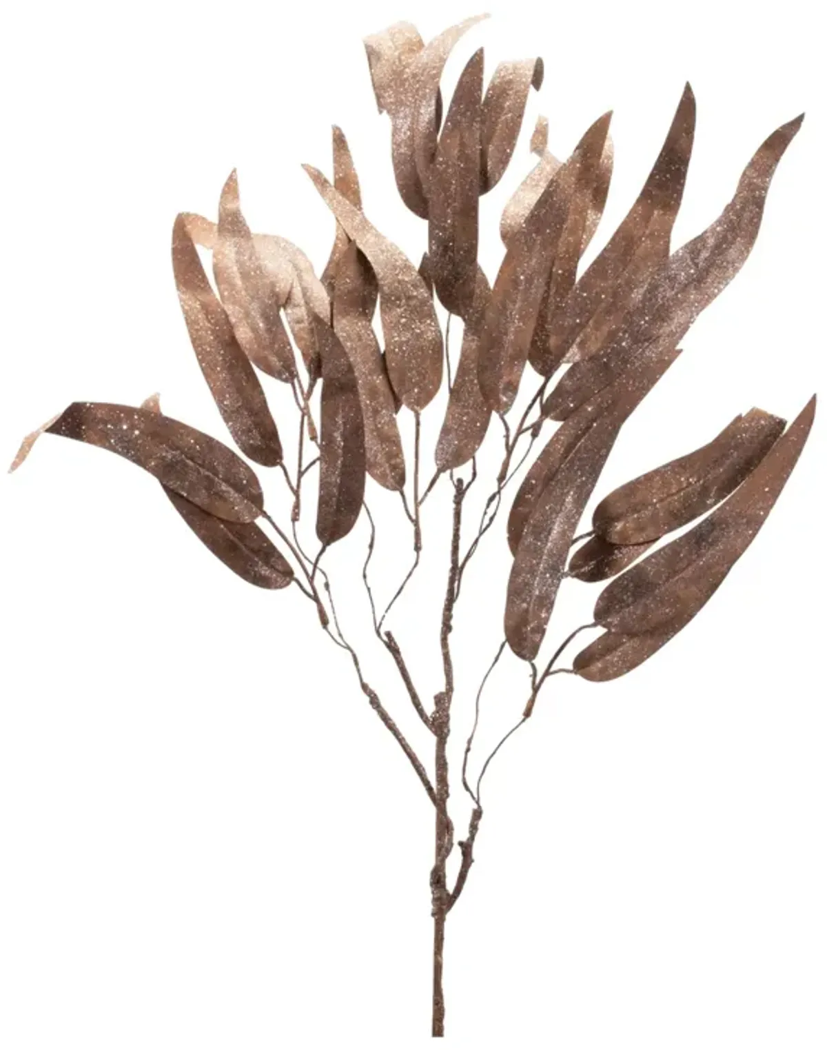 Set of 6 Glittered Eucalyptus Stems with Long Leaves for Seasonal Greenery Accents