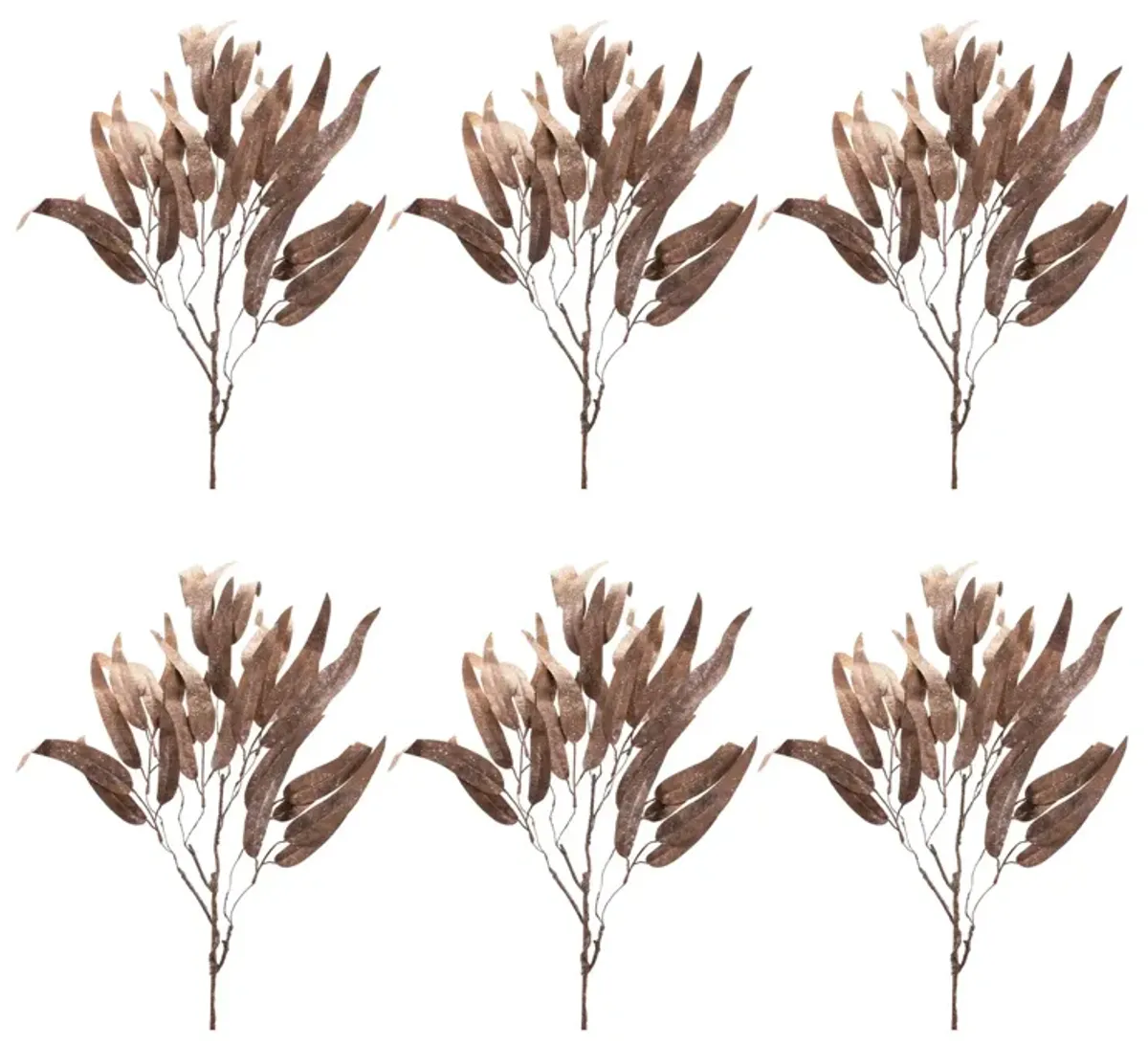 Set of 6 Glittered Eucalyptus Stems with Long Leaves for Seasonal Greenery Accents