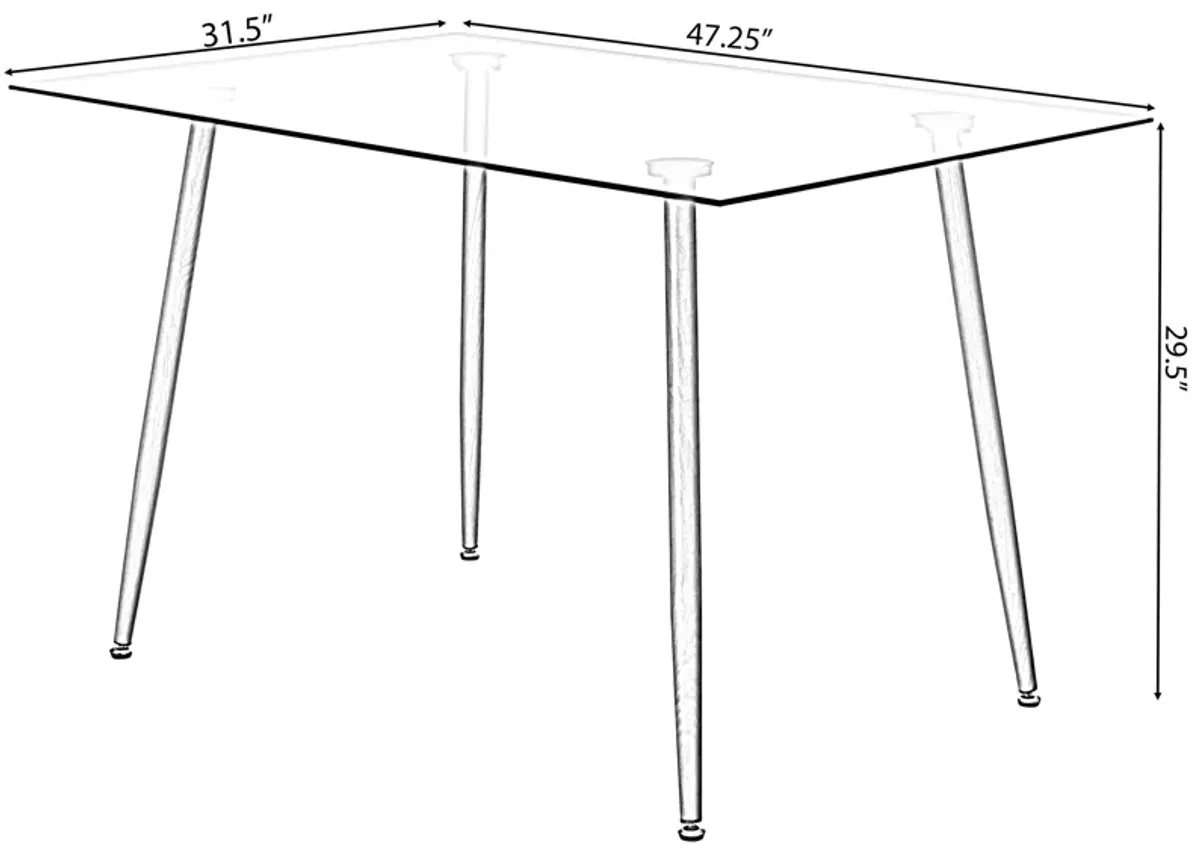 Rectangle Glass Top Accent Dining Table with Solid Wood Legs | Modern Space Saving Small Leisure Tea Desk for Kitchen Dining Room, Living Room (Clear)