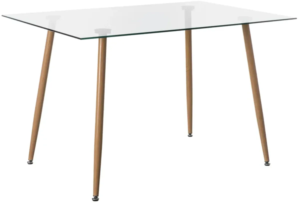 Rectangle Glass Top Accent Dining Table with Solid Wood Legs | Modern Space Saving Small Leisure Tea Desk for Kitchen Dining Room, Living Room (Clear)